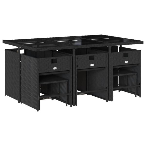 vidaXL 11 Parta Gar&eth;bor&eth;stofusett me&eth; Sessum Svart P&oacute;l&yacute;rattan