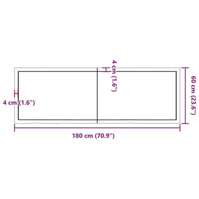 vidaXL Borðplata Ljósbrún 180x60x(2-6) cm Meðhöndluð Gegnheil Eik