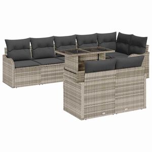 vidaXL S&oacute;tthreinsun a&eth;setur me&eth; p&uacute;&eth;i 9 pcs Lj&oacute;sgr&aacute;tt Poly rattan