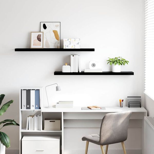vidaXL Vegghengdar Hillur 2 stk. H&aacute;glans Svartar 120x23,5x3,8 cm MDF