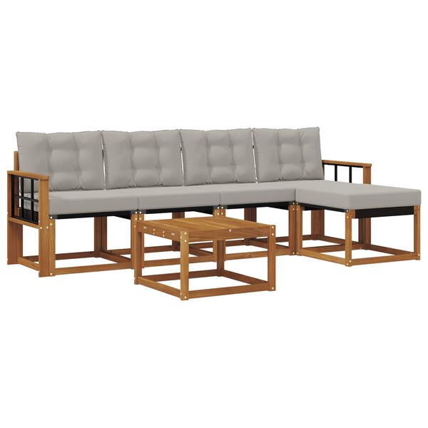 vidaXL &Uacute;ti s&oacute;fasett me&eth; p&uacute;&eth;i 6 pcs N&aacute;tt&uacute;rulegt og Lj&oacute;st Gr&aacute;tt