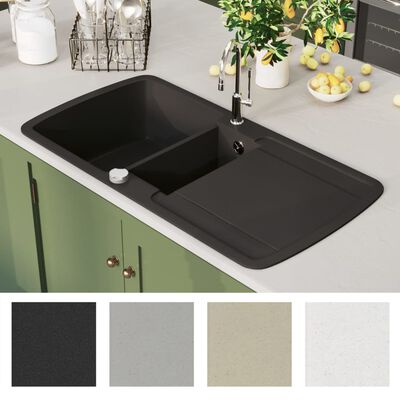 142946 vidaXL Granite Kitchen Sink Double Basin Black