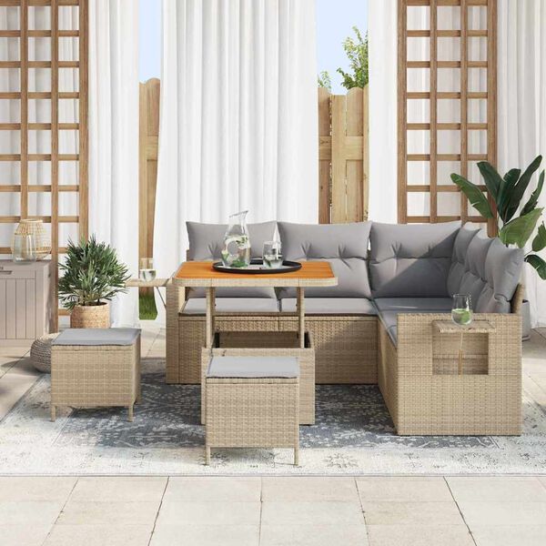 vidaXL Gar&eth;s&oacute;fa sett me&eth; p&uacute;&eth;i 9 pcs Beige og lj&oacute;sgr&aacute;r p&oacute;l&yacute;rattan