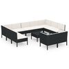 vidaXL 12 Hluta Gar&eth;s&oacute;fasett me&eth; P&uacute;&eth;um P&oacute;l&yacute;rattan Svart