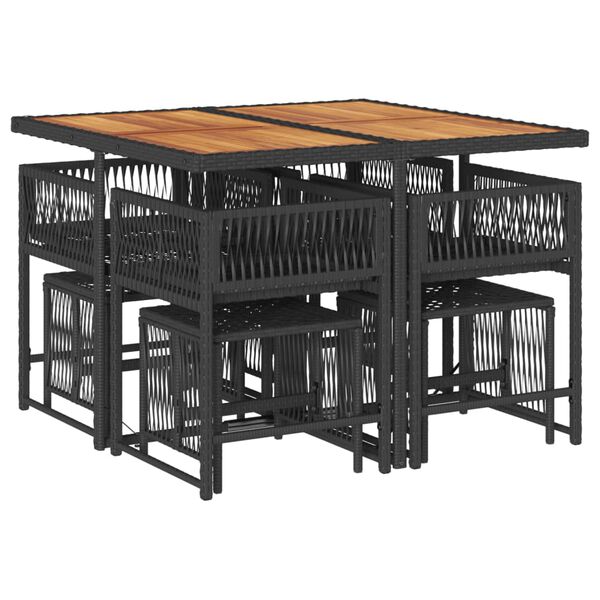 vidaXL 9 Stk. Gar&eth;h&uacute;sgagnasett me&eth; P&uacute;&eth;um P&oacute;l&yacute;rattan Svart