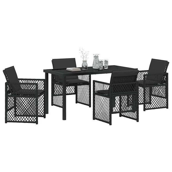 vidaXL Gar&eth;ur bor&eth;sett 5 pcs Svartur p&oacute;l&yacute;rattan