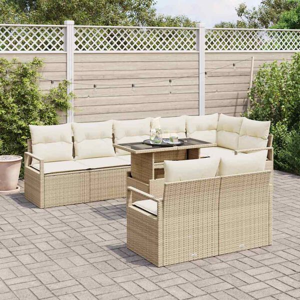 vidaXL Gar&eth;s&oacute;fa sett me&eth; p&uacute;&eth;i 9 pcs Beige og krem p&oacute;l&yacute;rattan