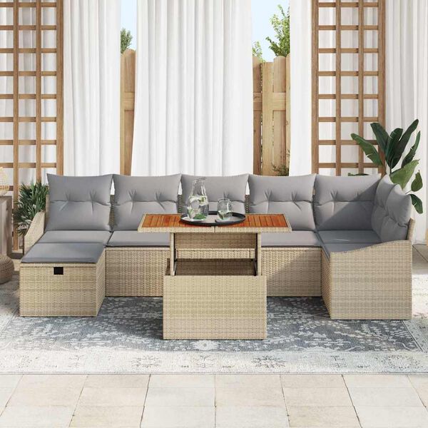vidaXL Gar&eth;s&oacute;fa sett 8 pcs Drapplita&eth;ur p&oacute;l&yacute;rattan