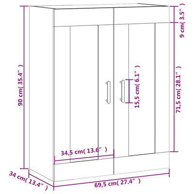 vidaXL Veggfestur Skápur Hvítur 69,5x34x90 cm Samsettur Viður