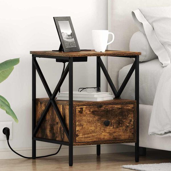 vidaXL Noat&ouml;flu sk&aacute;pur me&eth; sk&uacute;ffu 2 pcs Rau&eth;-eik 41,5 x 40,5 x 55 cm