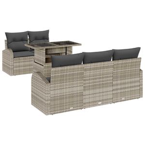 vidaXL Gar&eth;s&oacute;fa sett me&eth; p&uacute;&eth;i me&eth; kodda 6 pcs Lj&oacute;sgr&aacute;r Poly Rattan