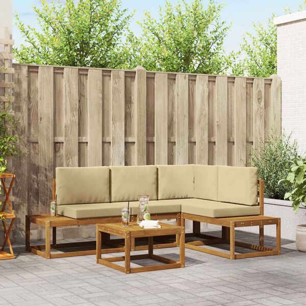 vidaXL &Uacute;ti s&oacute;fasett me&eth; p&uacute;&eth;i 5 Stykki N&aacute;tt&uacute;rulegt og B&eacute;ig