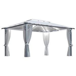 vidaXL Gazebo me&eth; gluggatj&ouml;ldum og LED strengjalj&oacute;sum 4x3 m Rj&oacute;ma &Aacute;l