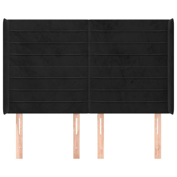 vidaXL Höfðagafl með Eyrum 147x16x118/128 cm Svört Flauel