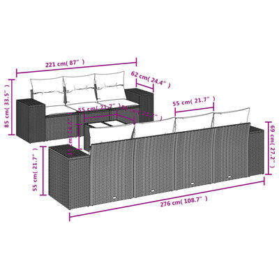 vidaXL 8 Hluta Garðsófasett með Sessum Drappað Pólýrattan