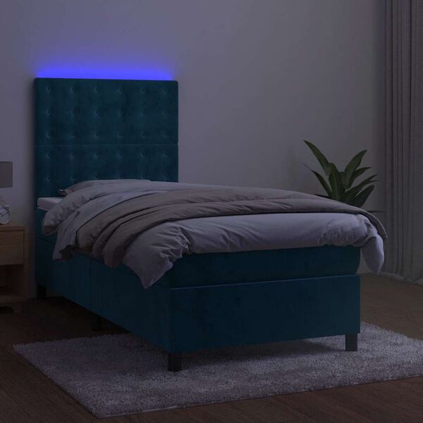 vidaXL H&oacute;lfa&eth; Springr&uacute;m me&eth; D&yacute;nu&LED Bl&aacute;tt 90x190 cm Flauel