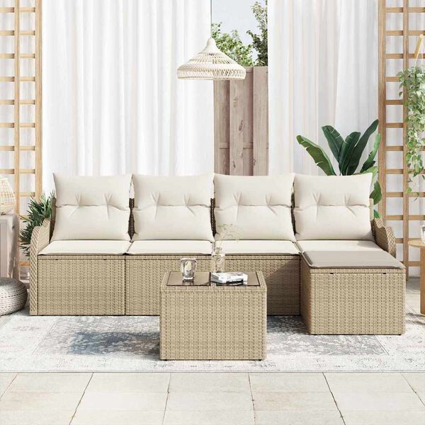 vidaXL Gar&eth;s&oacute;fa sett me&eth; p&uacute;&eth;i me&eth; geymslu 6 pcs Br&uacute;nn Poly rattan