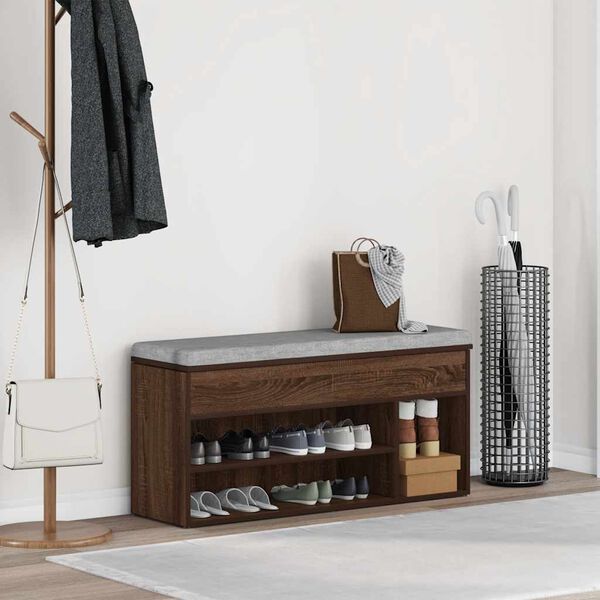 vidaXL Sk&oacute;bekkur Br&uacute;n Eik 102x30,5x45 cm Samsettur Vi&eth;ur