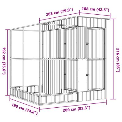 vidaXL Stórt Fuglabúr með Framlengingu Silfurlitað 209x203x216 cm Stál