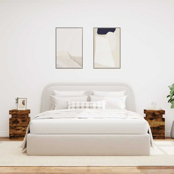 vidaXL N&aacute;ttbor&eth; me&eth; LED-Lj&oacute;sum 2 stk. Reyklitu&eth; Eik 35x39x55 cm