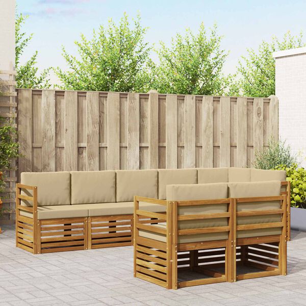 vidaXL S&oacute;fasett me&eth; p&uacute;&eth;i 8 pcs N&aacute;tt&uacute;rulegt og B&eacute;ig Hrein akas&iacute;utr&eacute;