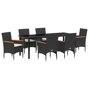 vidaXL Gar&eth;ur bor&eth;sett me&eth; p&uacute;&eth;i 7 pcs Svartur p&oacute;l&yacute;rattan