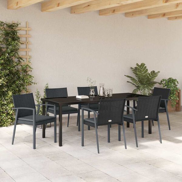 vidaXL Gar&eth;ur bor&eth;sett 7 pcs Svartur og gr&aacute;r PE rattan