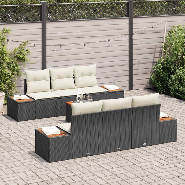 vidaXL Gar&eth;s&oacute;fa sett me&eth; p&uacute;&eth;i 7 pcs Svartur Poly rattan