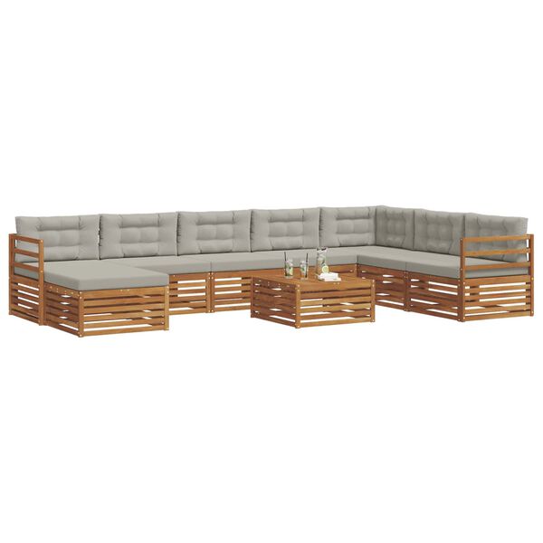 vidaXL S&oacute;fasett 9 pcs N&aacute;tt&uacute;rulegt og Lj&oacute;st Gr&aacute;tt Hrein akas&iacute;utr&eacute;