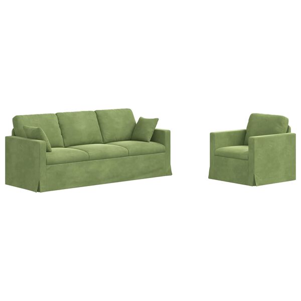 vidaXL S&oacute;fasett 2 pcs L&eacute;tt gr&aelig;nn 198 x 78 x 80 cm Flauel