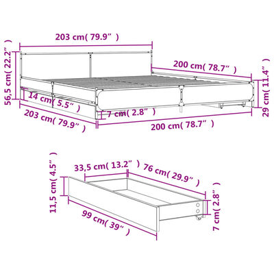 vidaXL Rúmgrind með Skúffum án Dýnu Svartur 200x200 cm