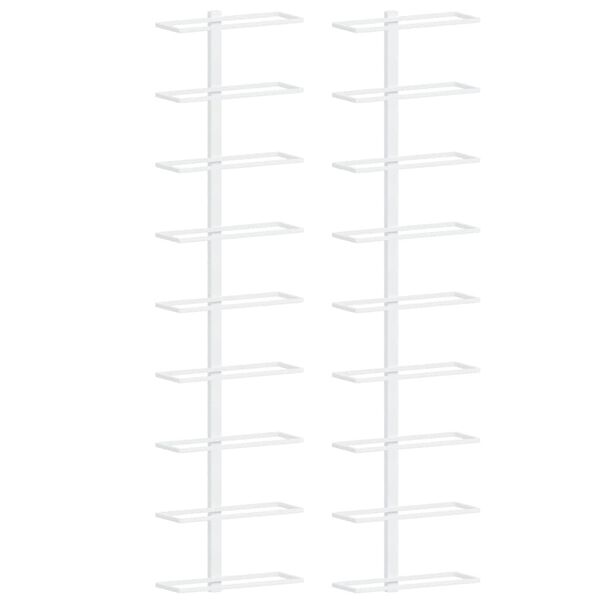 vidaXL Vegghengdur V&iacute;nrekki fyrir 9 Fl&ouml;skur 2 stk. Hv&iacute;tt J&aacute;rn