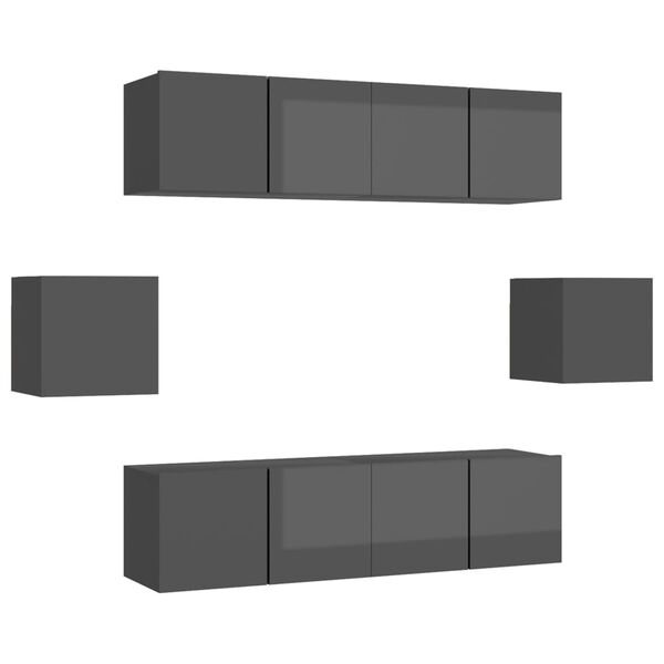 vidaXL 6 hluta Sj&oacute;nvarpssk&aacute;pasett H&aacute;glans Gr&aacute;r Samsettur Vi&eth;ur