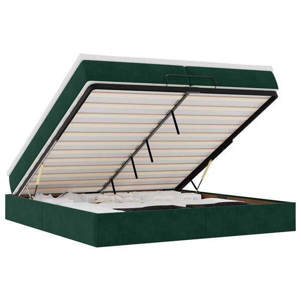 vidaXL Ottoman r&uacute;mgrind me&eth; d&yacute;num D&ouml;kkgr&aelig;n 200x200cm flauel