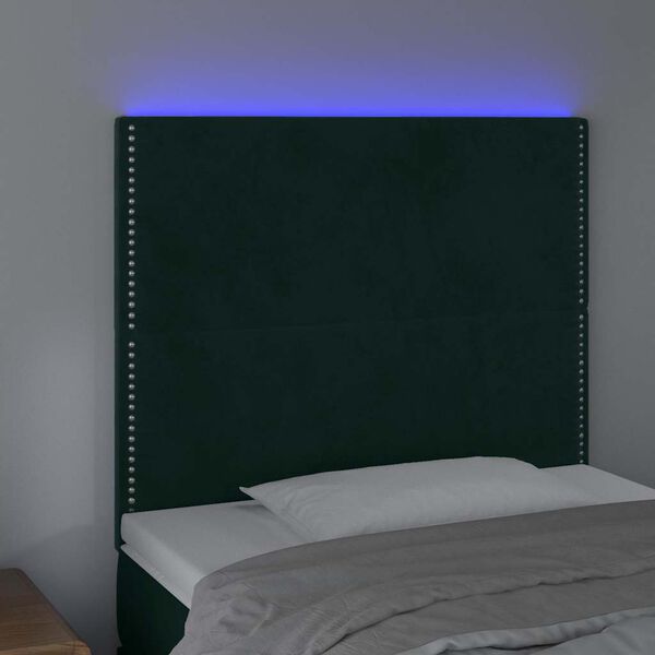 vidaXL LED h&ouml;fu&eth;gafl D&ouml;kkgr&aelig;nt 80x5x118/128 cm Flauel
