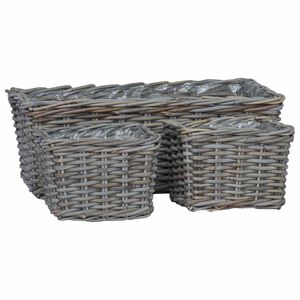 vidaXL Pl&ouml;ntuvagn me&eth; geymslu 3 pcs Gr&aacute;r Kubu rattan