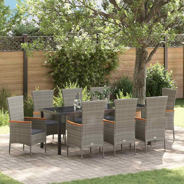 vidaXL Gar&eth;ur bor&eth;sett me&eth; p&uacute;&eth;i 9 pcs Gr&aacute;r Dufth&uacute;&eth;a&eth; st&aacute;l