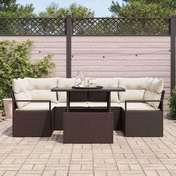 vidaXL Gar&eth;s&oacute;fa sett me&eth; geymslu 7 pcs Br&uacute;nn Poly rattan