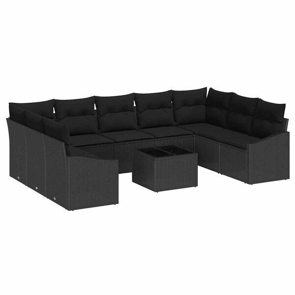 vidaXL Gar&eth;s&oacute;fa sett 10 pcs Svartur Poly rattan