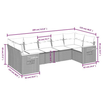 vidaXL 7-Hluta Garðsófasett með Sessum Grátt Pólýrattan