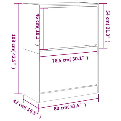 vidaXL Skóskápur með 2 Lóðréttum Skúffum Sonoma Eik 80x42x108 cm