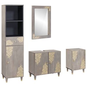 vidaXL Ba&eth;herbergi sk&aacute;pur sett me&eth; sk&uacute;ffu 4 pcs Gr&aacute;r Hart mang&oacute;tr&eacute;