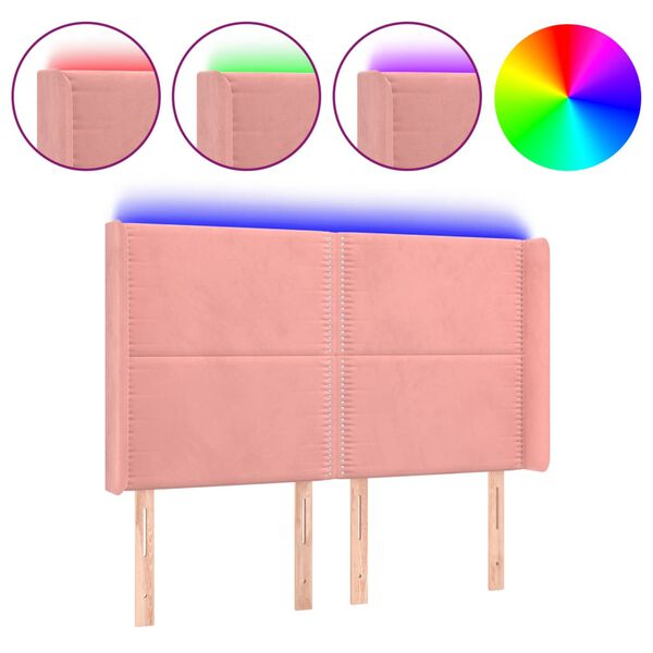 vidaXL LED h&ouml;fu&eth;gafl Bleikt 147x16x118/128 cm Flauel