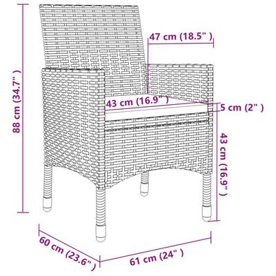 vidaXL 7 stk. Útiborðstofusett með Púðum Pólýrattan Svart