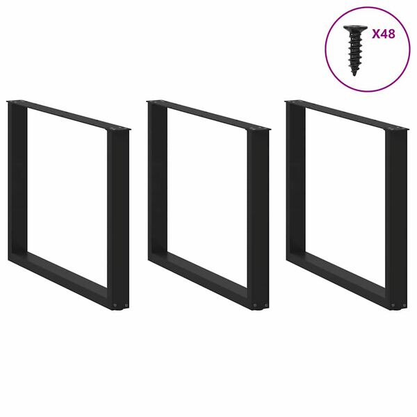 vidaXL bor&eth;stofubor&eth;sf&aelig;tur U-laga 3 Stk svart 100x(72-73) cm st&aacute;l