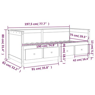 vidaXL Svefnsófi án Dýnu Svart 75x190 cm Gegnheil Fura