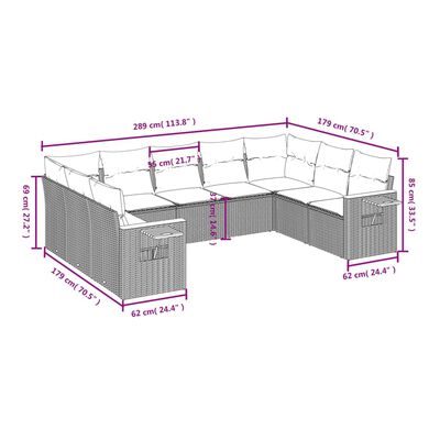 vidaXL 9 Stk. Garðhúsgagnasett með Sessum Pólýrattan Svart