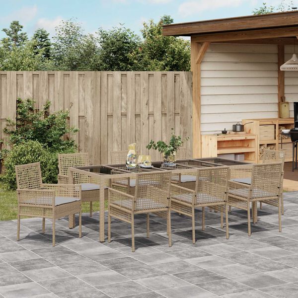 vidaXL Gar&eth;ur bor&eth;sett 9 pcs Drapplita&eth;ur p&oacute;l&yacute;rattan