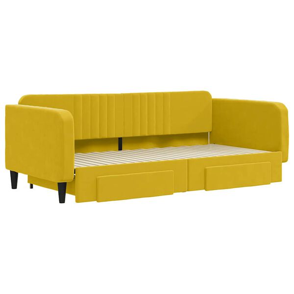 vidaXL Svefnsófi með Hjólaplötu og Skúffum Gulur 100x200 cm Flauel