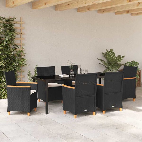 vidaXL Gar&eth;ur bor&eth;sett 7 pcs Svartur p&oacute;l&yacute;rattan